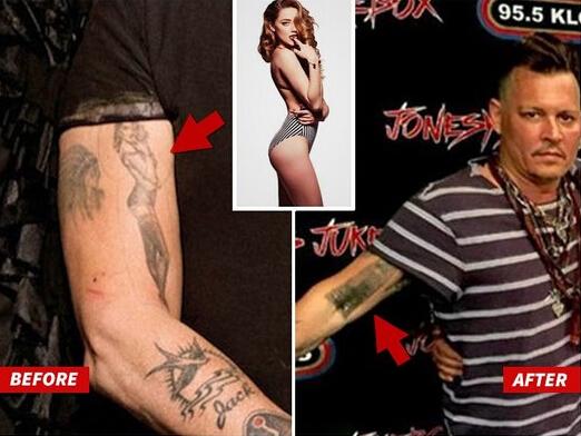 德普又去掉了前任的纹身 艾梅伯肖像被涂一片黑